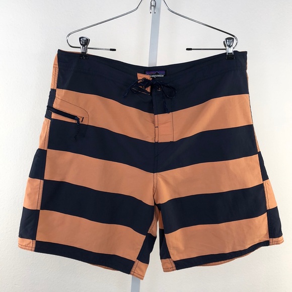 Patagonia Other - Patagonia Navy & Orange Striped Swim Trunks
